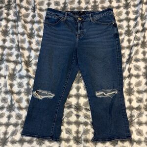 Express Dark Blue Distressed Ankle Jeans
